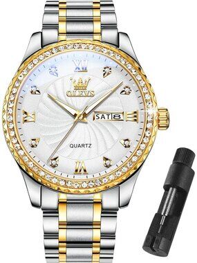 Mens Silver Gold Big Dial Analog Quartz Stainless Steel Relojes Waterproof Watch